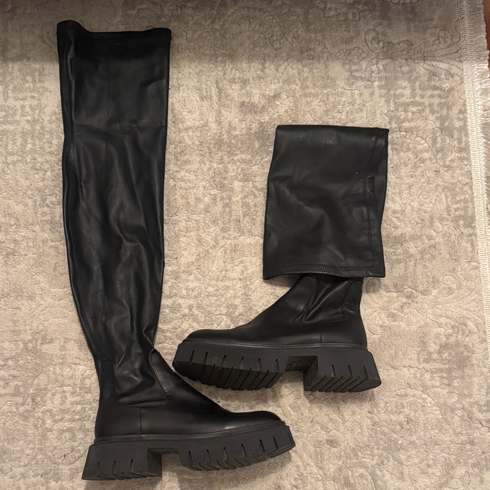 ZARA Black Over-the-Knee Chunky Platform Boots